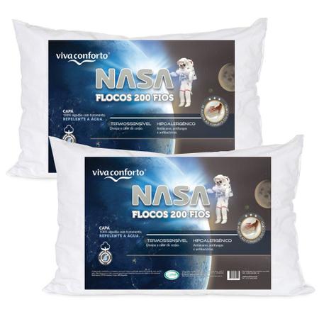 Imagem de Kit 2 Travesseiros Nasa Premium Flocos de Visco Percal 200 Fios Viva Conforto