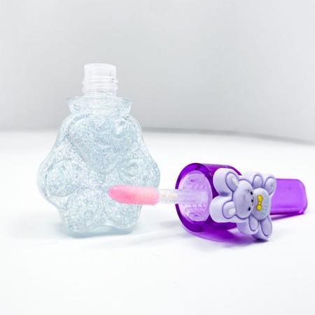 Imagem de Kit 2 unidades de lip gloss labial formato patinha com glitter pingente urso fofinho