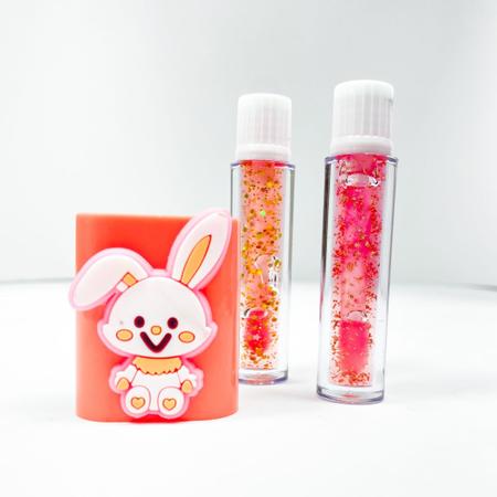 Imagem de Kit 2 unidades de par duplo Lip tint gloss glitter hidratante tampa bichinho colorido