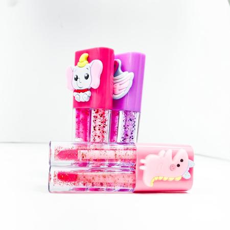 Imagem de Kit 2 unidades de par duplo Lip tint gloss glitter hidratante tampa bichinho colorido