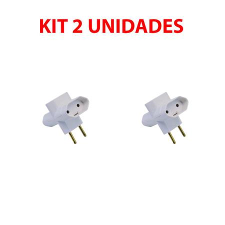 Imagem de Kit 2 Unidades Pino 3 Saídas 2 Pólos Adaptador Plugue Plug Branco Multiplicador de Tomadas 10A