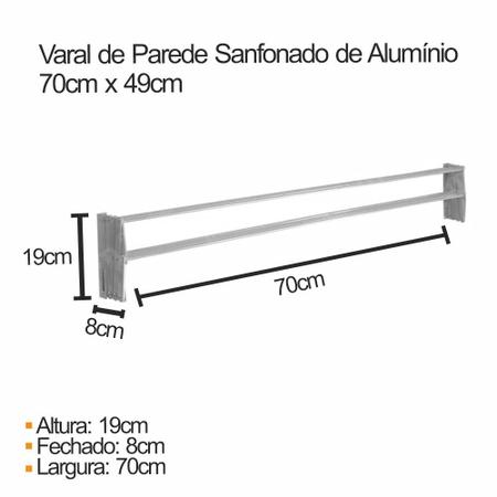 Imagem de Kit 2 Varal de Parede Sanfonado em Alumínio 0,70 cm