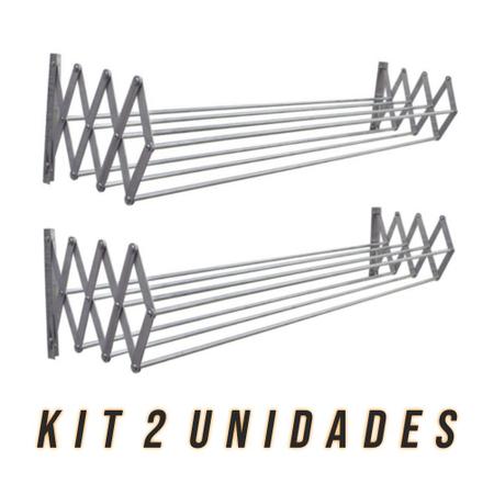 Imagem de Kit 2 Varal de Parede Sanfonado em Alumínio 0,80 cm