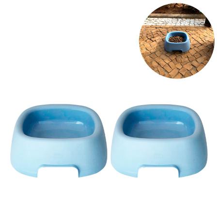 Imagem de Kit 2 vasilha pet grande azul pote de comida para cães comedouro bebedouro cachorro gato porta ração