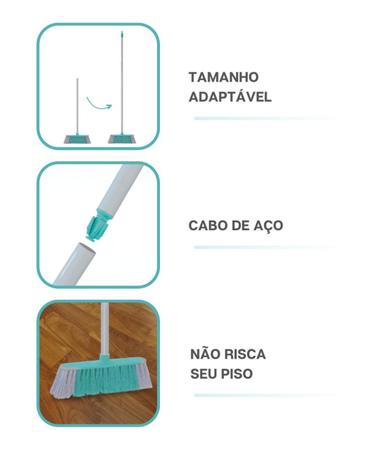 Imagem de Kit 2 Vassoura Com Cabo Montável Compacta Limpeza Geral Flash Limp Cor Cinza