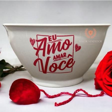 Kit 20 Cumbucas Bowl 400ml Amo Amar Você Namorados + Colher - Fortinjet Imagem de Kit 20 Cumbucas Bowl 400ml Amo Amar Você Namorados + Colher