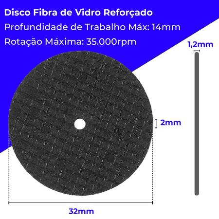 Imagem de Kit 20 Discos De Corte Reforçado 32Mm E Haste Micro Retífica