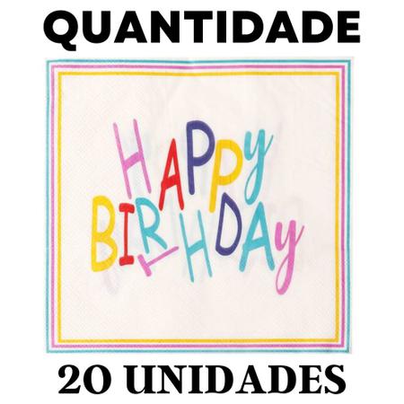 Imagem de Kit 20 Guardanapo Folha Dupla Estampado Happy Birthday 33x33