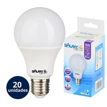 Imagem de Kit 20 Lâmpada Led Bulbo 9w Bivolt E27 Branco Frio Ou Quente Teto Casa Escritório Sala Quarto Cozinha Banheiro Inmetro