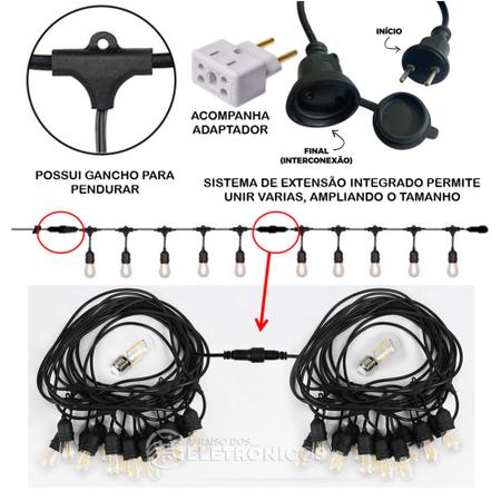 Imagem de Kit 20 Lâmpadas Bolinha G45 Led + Extensão Varal De 10 Metros Ideal Para Restaurante KIT009