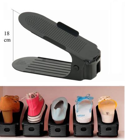 Imagem de Kit 20 Organizadores de Sapato Preto Brilho com Regulagem de Altura - Bem Útil