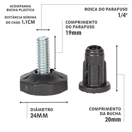 Imagem de Kit 20 Pé Sapata Nivelador Regulável 1/4 24mm Com Bucha