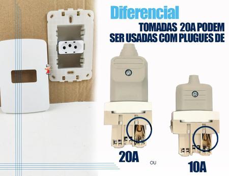 Imagem de kit 20 Tomadas e 5 interruptores Branco parafuso coberto linha Modular Margirius B3 20A