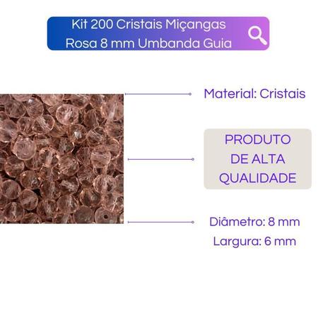 Imagem de Kit 200 Cristais Miçangas Rosa 6 Mm Umbanda Guia