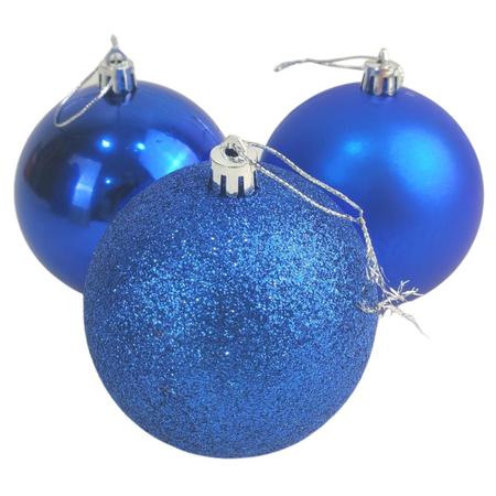 Kit 3 Bolas de Natal Decoradas Glitter Enfeite para Arvore Decoração  Natalina 7,5 cm Tok da Casa Azul Claro