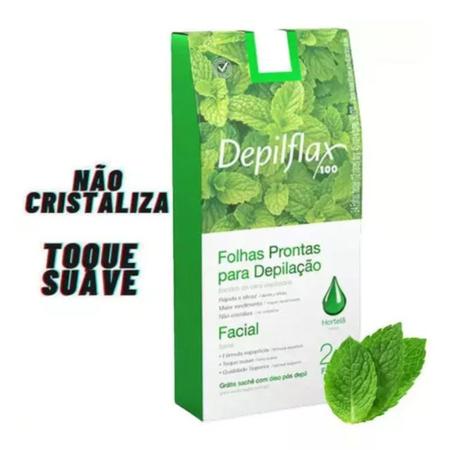 Imagem de Kit 24 Folhas Prontas Facial Depilação Cera Depilflax Hortelã 586 Unid.