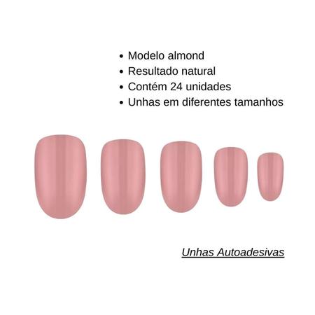 Imagem de Kit 24 Unhas Postiças Adesivas Modelo Almond Nude Marco Boni