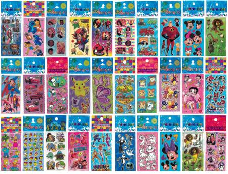 Imagem de Kit 240 Cartelas Adesivo Infantil Sticker Vários Personagens de Menino e Menina