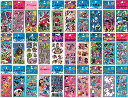Imagem de Kit 240 Cartelas Adesivo Infantil Sticker Vários Personagens de Menino e Menina