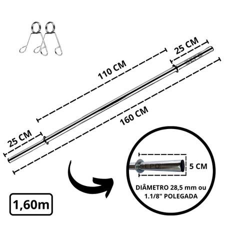 Imagem de Kit 24Kg em Anilhas de Ferro com Barras de 40cm e 1,60m + Barra W 1,20m