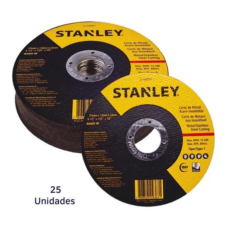 Imagem de Kit 25 Disco de Corte Aço Inox Fino 4 1/2 Stanley Sta8061 - Disco Para Esmerilhadeira, Corte de Ferro, Aço Inox e Metal, Abrasivo