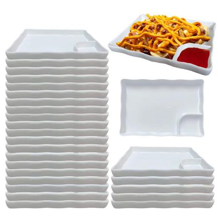 Kit 25 Pratos com Divisoria 21cm para Porcao e Sushi Branco Melamina Premium Bestfer Imagem de Kit 25 Pratos com Divisoria 21cm para Porcao e Sushi Branco Melamina Premium Bestfer