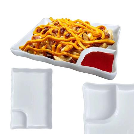 Kit 25 Pratos com Divisoria 21cm para Porcao e Sushi Branco Melamina Premium Bestfer Imagem de Kit 25 Pratos com Divisoria 21cm para Porcao e Sushi Branco Melamina Premium Bestfer
