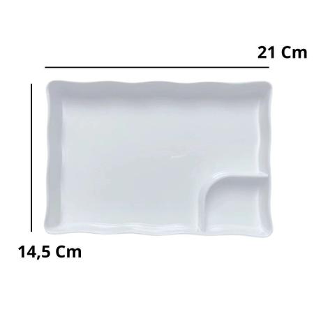 Kit 25 Pratos com Divisoria 21cm para Porcao e Sushi Branco Melamina Premium Bestfer Imagem de Kit 25 Pratos com Divisoria 21cm para Porcao e Sushi Branco Melamina Premium Bestfer