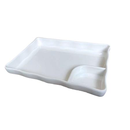 Kit 25 Pratos com Divisoria 21cm para Porcao e Sushi Branco Melamina Premium Bestfer Imagem de Kit 25 Pratos com Divisoria 21cm para Porcao e Sushi Branco Melamina Premium Bestfer