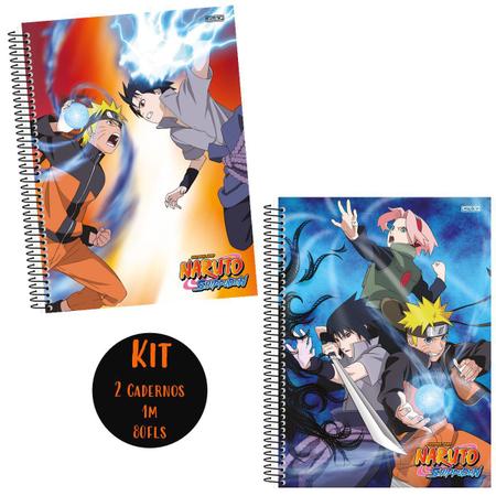 Kit 2un Caderno Naruto Uzumaki Espiral 1m 80fls Capa Dura