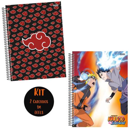 Kit 2un Caderno Naruto Uzumaki Espiral 1m 80fls Capa Dura