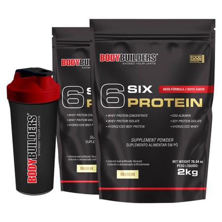 Kit 2x 6 Six Protein 2kg + Coqueteleira Bodybuilders Imagem de Kit 2x 6 Six Protein 2kg + Coqueteleira Bodybuilders