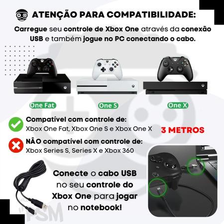 Imagem de Kit 2x Cabo Usb Controle 3m Compatível Xbox One S Fat Jogar Pc Notebook Grande 3m 3 Metros