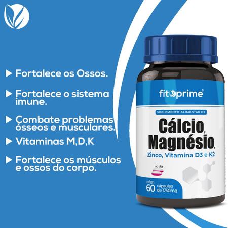 Imagem de Kit 2x Cálcio Magnésio Zinco D3 E K2 Com 60 Cápsulas Fitoprime