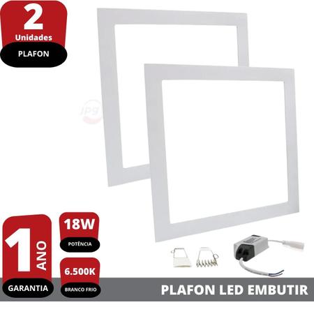 Imagem de Kit 2X Plafon Painel Led 18w Branco Frio Quadrado Embutir