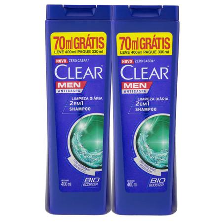 Imagem de Kit 2X Shampoo Clear Men Limpeza Diária 2 em 1 Leve 400ml Pague 330ml