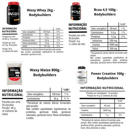 Imagem de Kit 2x Whey Protein Waxy Whey Pote 900g + BCAA 100g + Power Creatina 100g + Waxy Maize 800g + Coqueteleira 600 ml - Aumento de Massa Muscular 