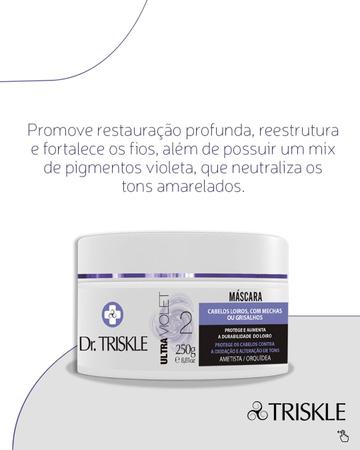 Imagem de Kit 2x1 Matizador Desamarelador Dr. Triskle Ultra Violet Shampoo 300ml + Máscara 250g Tratamento Cabelos Loiros Mechas Grisalhos