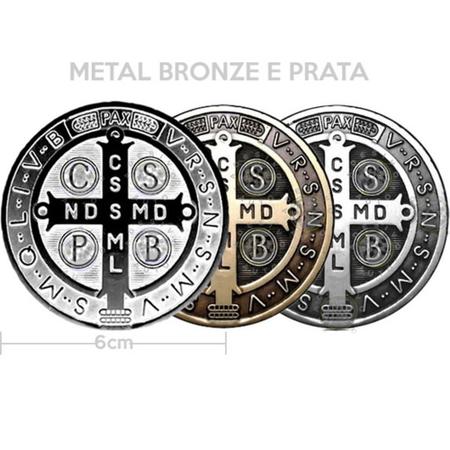 Imagem de Kit 3 Adesivos Medalha de São Bento Metal Bronze Prata 6cm