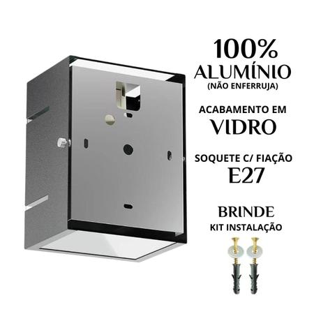 Imagem de Kit 3 Arandela Eco E27 2 Frisos 12x16x9cm Sem Lâmpada Interna Externa Muro Parede - 131