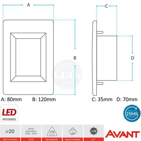 Imagem de Kit 3 Balizador Parede Led Preto 2w IP65 4x2 Branco Frio 6500k