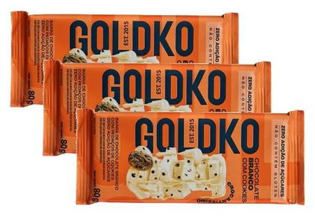 Imagem de Kit 3 Barra De Chocolate Branco Com Cookies - Goldko 80G