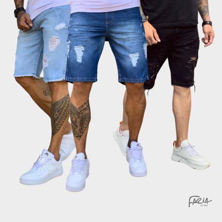 Imagem de Kit 3 bermudas jeans premium masculino sem lycra elastano