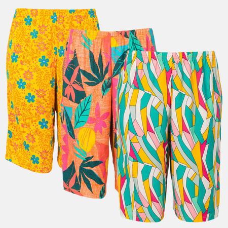 Imagem de Kit 3 Bermudas Liganete Feminina Estampada Com Cós Elástico