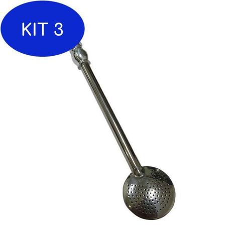 Imagem de Kit 3 Bomba Chimarrão E Tereré De Inox Com Sobrecano Redondo 23Cm