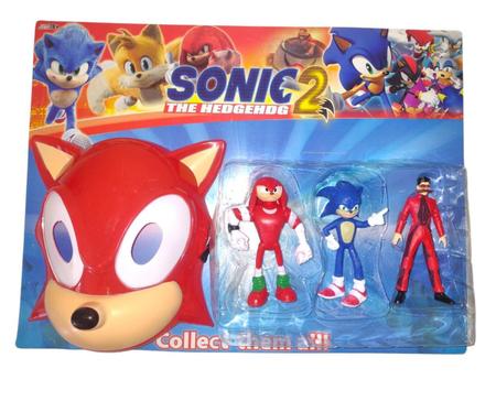 Kit Sonic Cartelado com 3 Bonecos 12 cm mais mascara