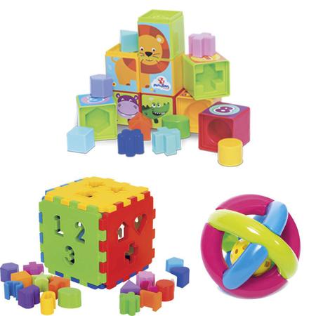 Imagem de Kit 3 Brinquedos Coloridos Para Bebês De 1 Ano