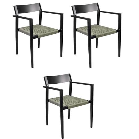 Imagem de Kit 3 Cadeiras Área Externa com Corda Naútica Floripa Alumínio Preto/Verde G56 - Gran Belo
