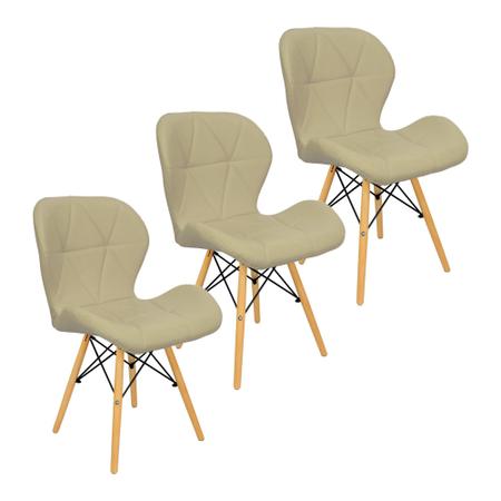 Imagem de Kit 3 Cadeiras Charles Eames Eiffel Slim Wood Estofada Bege
