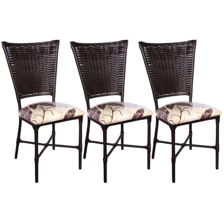 Imagem de Kit 3 Cadeiras de Cozinha Juncada Argila com Assento Floral Marrom Fortmix